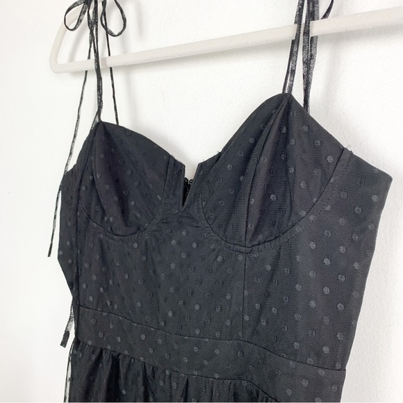 Lulu’s Romantic Sheer Black Polka Dot Mesh Tiered Midi Dress Sz S - Picture 5 of 9